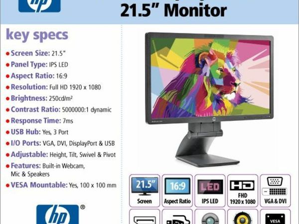 HP EliteDisplay E221c 21.5" IPS Full HD Build in HD Webcam Monitor