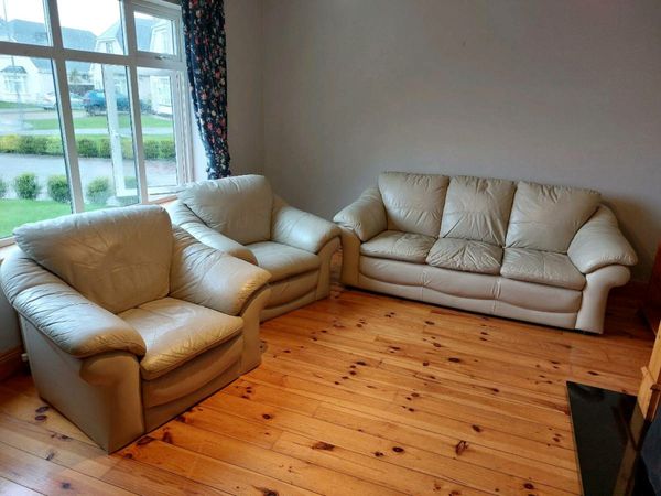 Cream 3 Seater Sofa and two 1 Seater Chairs