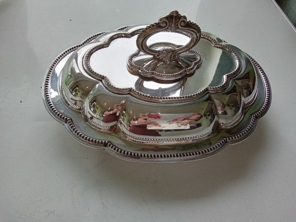 Antique silver plate serving dish