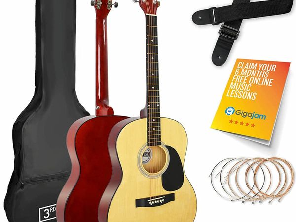 3rd Avenue Full Size 4/4 Acoustic Guitar Steel String Pack Bundle for Beginners - 6 Months FREE Lessons, Bag, Picks and Spare Strings - Natural