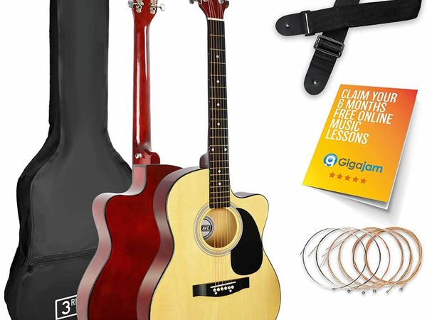 3rd Avenue Full Size 4/4 Cutaway Acoustic Guitar Pack Bundle for Beginners - 6 Months FREE Lessons, Bag, Strap, Picks and Spare Strings – Natural