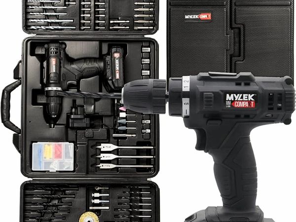 18V Cordless Drill Electric Driver Set, Lithium Ion Battery, 18 Volt Combi Screwdriver Pack, Black, 151 DIY Piece Accessory Kit and Carry Case