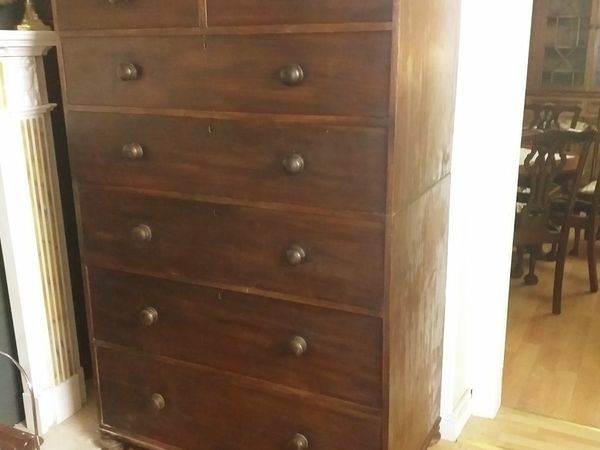antique  mahogany tall boy chest of drawers