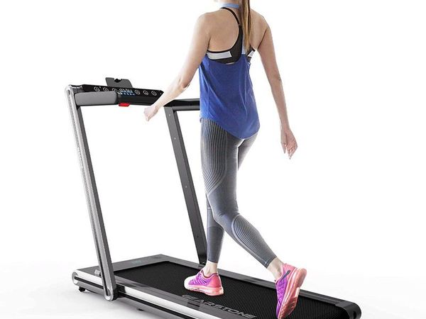 GEARSTONE Treadmill Folding 2 in 1,Powerful 2HP Motor, 1-15km/h with 2 Preset Sport Modes, Dual Display & Touch Screen Control/Remote Control, Built-in Bluetooth Treadmill ideal for home and office