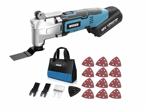 WESCO Oscillating Multi Tool, 6 Variable Speed 18V Powerful Cordless Oscillating Tool Set
