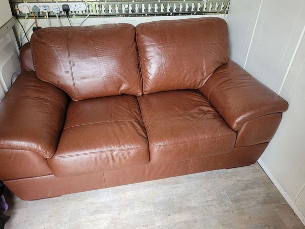 Leather 2 seater sofa & foot stool