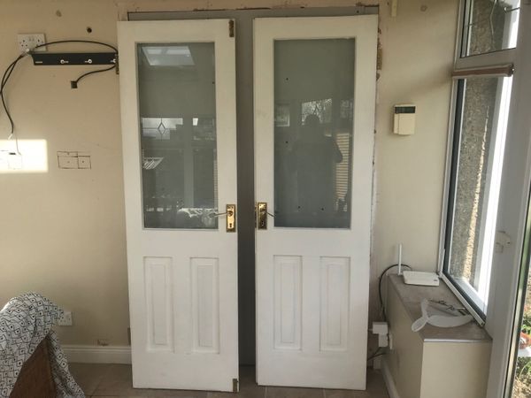 Pair- Solid Wood Half Glazed 2 Panel Double Doors