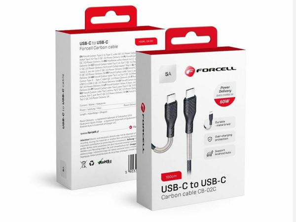 Forcell CB-02C Type-C to Type-C 3.0 QC PD60W Charging Cable