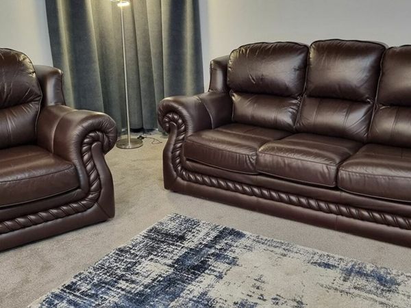 Genuine leather 3+1 burgundy sofas