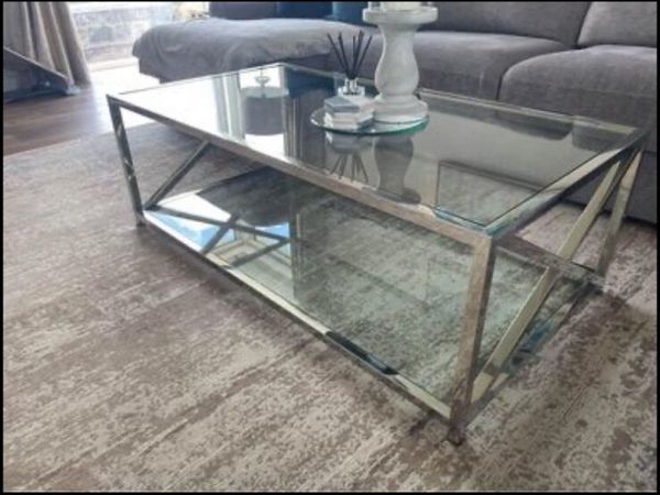 Brooklyn Large Glass and Steel Coffee Table