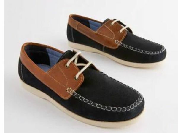 Boys navy and tan boat shoes size 3