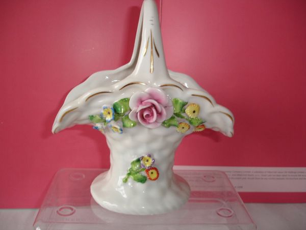 German Basket Floral Porcelain Vase 1920's