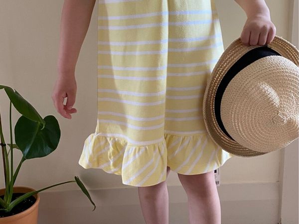 Girl’s Lemon and white striped pique polo dress