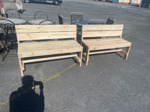2 matching hand made wooden bench