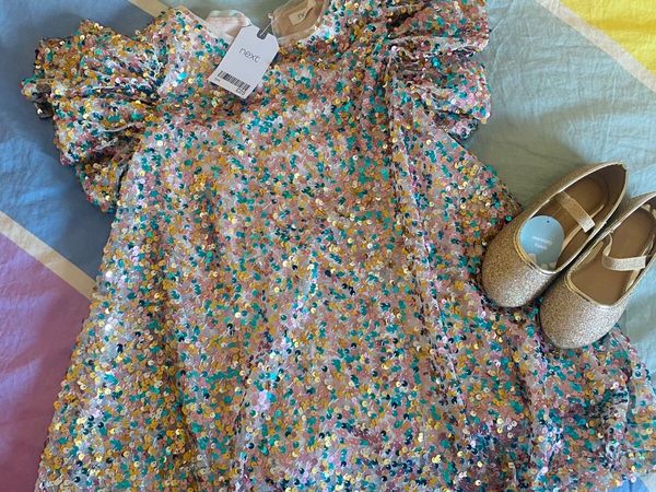 Girls Rainbow Sparkle Dress and Glitter Shoes