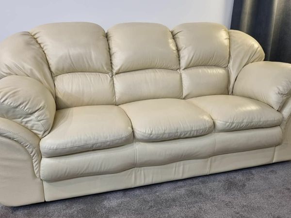 Genuine leather cream 3 seater sofa