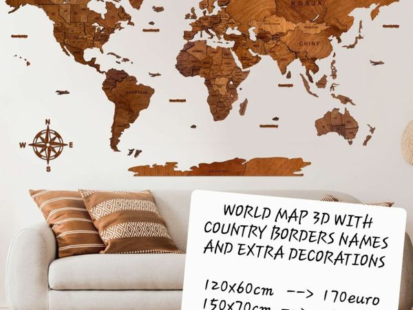 3D World Map Wall Decor Wood Decoration