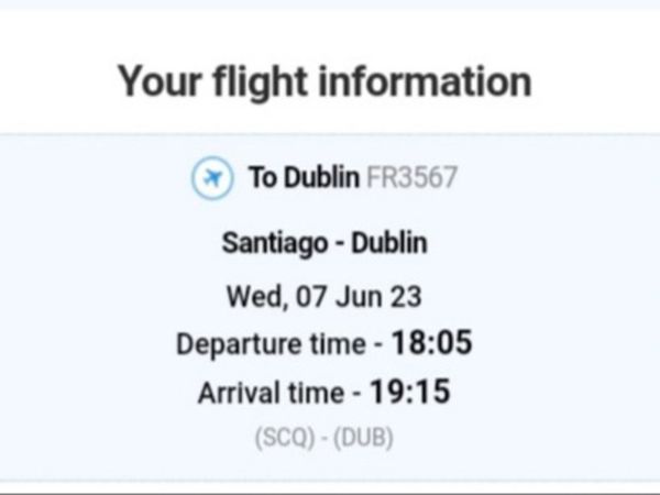 2 x 1 way flights-Santiago de Compostela to Dublin