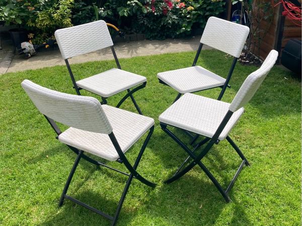 4 Rattan Effect White Garden Chairs