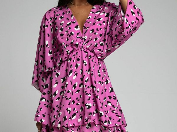 Pink Leopard Print batwing sleeve dress