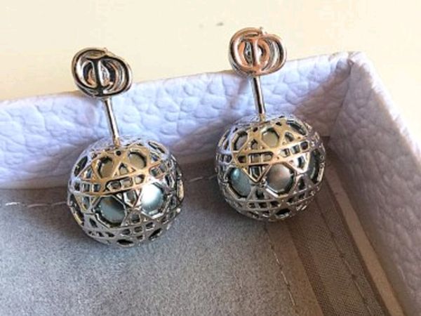Christian Dior Pearl Cannage Silver Drop Earrings