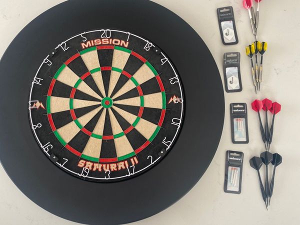 Dart Board with Darts and Surround