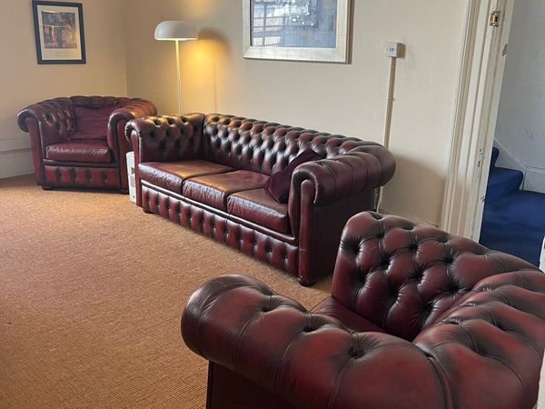 Vintage Chesterfield Couch and Armchairs