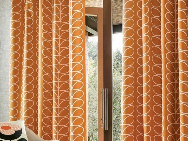 Orla Kiely linear stem lined orange curtains