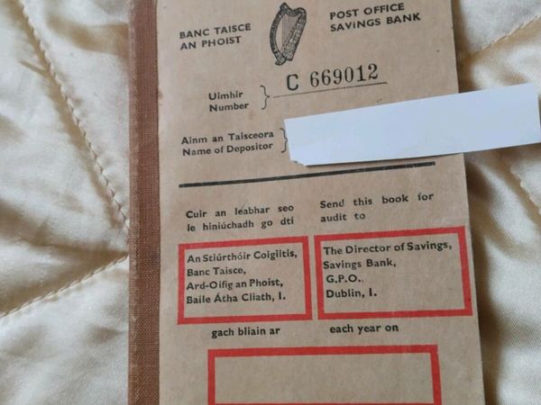 Vintage Irish post office saving book