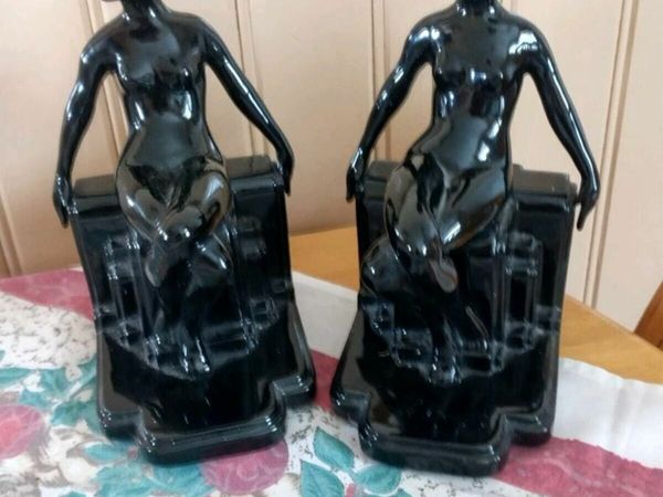 Art Deco black ceramic nude Bookends