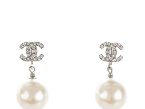 Chanel Crystal or Pearl CC Logo Drop Earrings