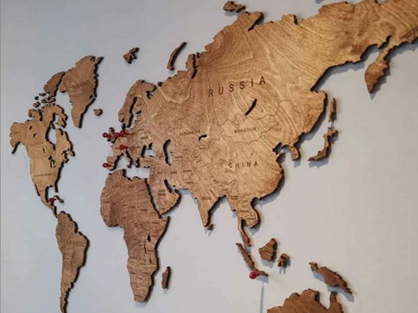 Wooden World Map Decoration