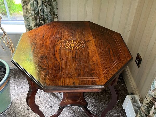 Octagonal inlaid mahogany table