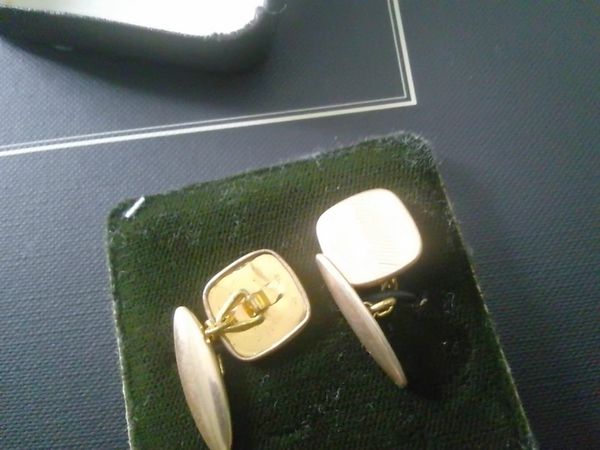 VINTAGE 9ct ROLLED GOLD DIA CUT CUFFLINKS IN BOX