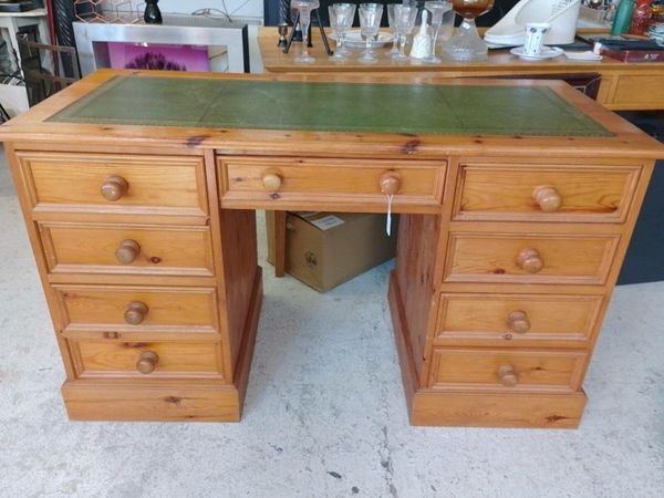 Large Solid Pine Leather Topped Office Desk