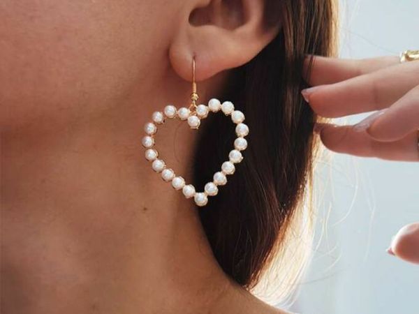 Women's earrings, pearl gold hearts