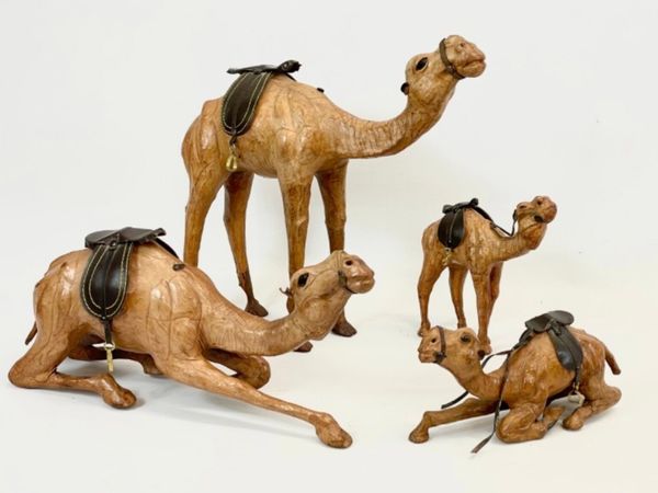 Superb Vintage Moroccan Leather Camel Figurine Set