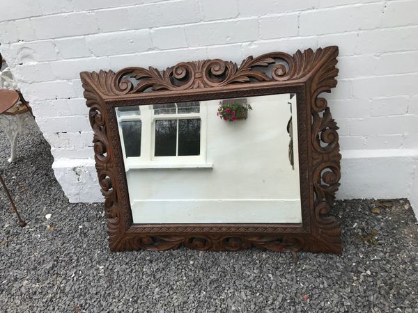 Superb Georgian Oak Beveled Wall Mirror