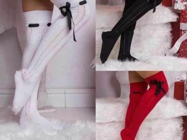 Classic Red/white black Bow over knee socks