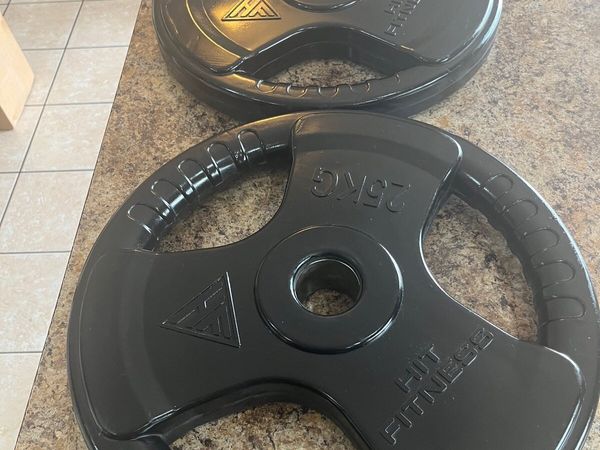 RUBBER TRIGRIP OLYMPIC WEIGHT PLATES, 2 X 25KG
