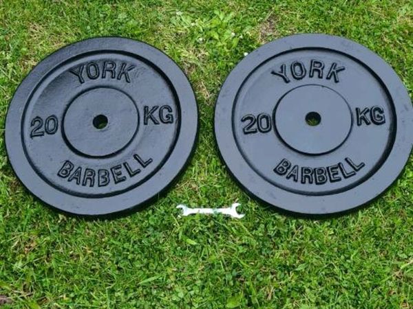 Large york 2x20 kilo cast iron weight plates