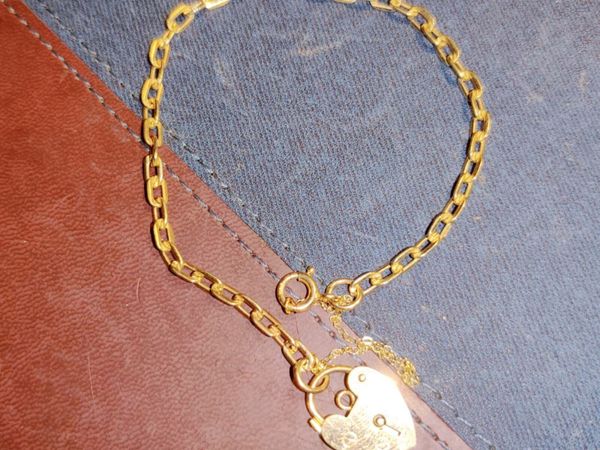 BOX LINK PADLOCK, 9CT Gold Unisex 7"Bracelet