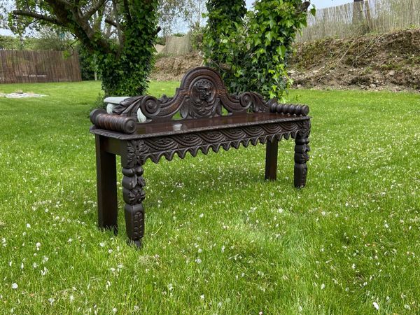 Superb “Green Man” Victorian Carved Hall Bench