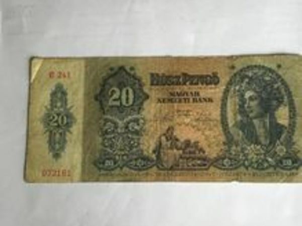 Very Rare Old Hungary Banknote 20 Pengo