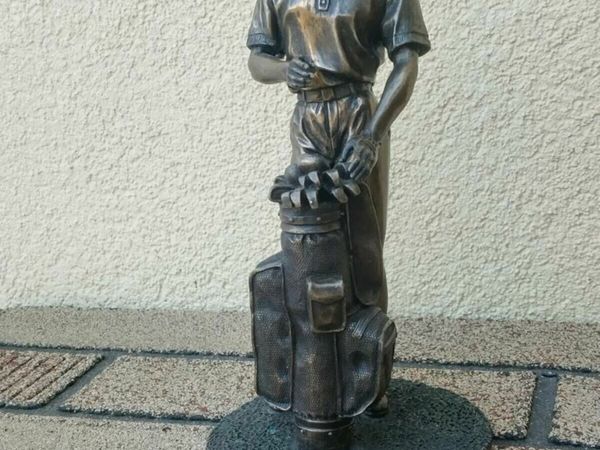 Bronze Golfer with clubs bag Statuette