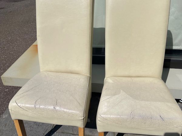 2 x High Back Cream Leather Dining Chairs
