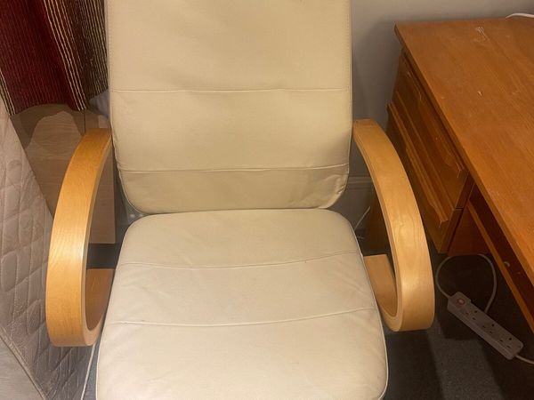 Cream Leather Office Or Study Swivel Chair