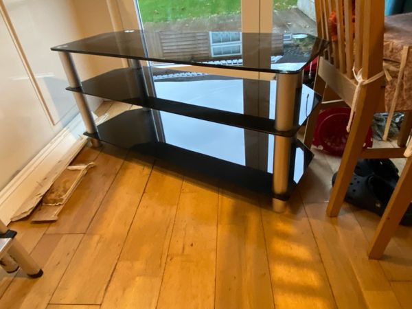 3 tier tv stand store black glass