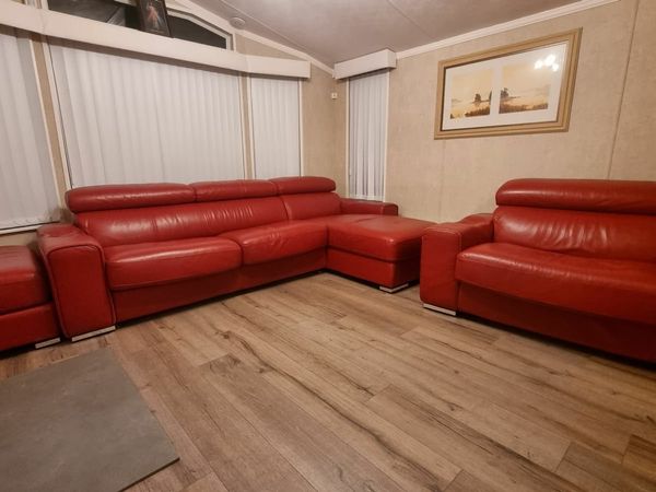 Red leather couch on sale for sale