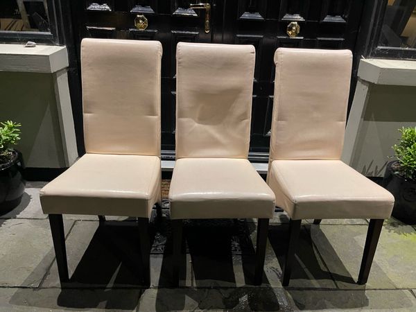 Cream leather high store back dining chairs